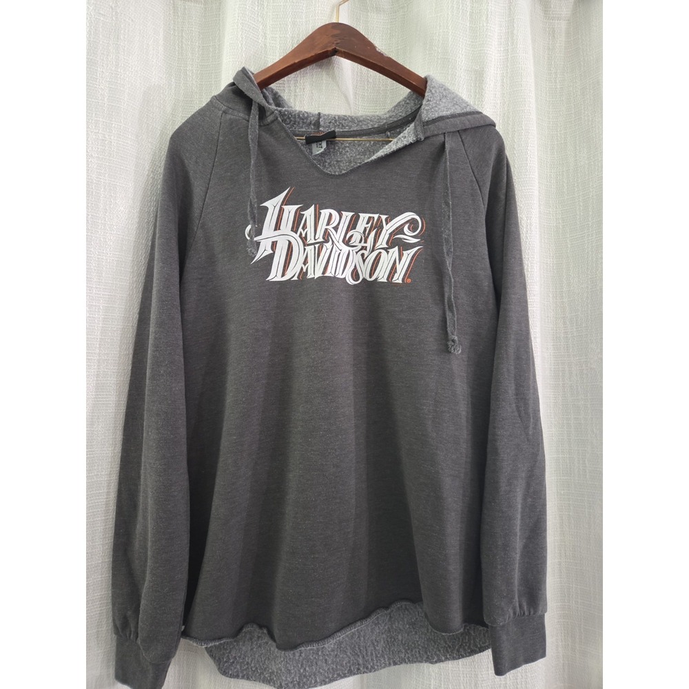Harley-Davidson Pullover Hoodie Raw Edge Hem Women's Size Xl Gray Palm Bay FL